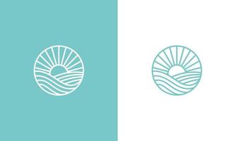 solnedgång logotyp design, solnedgång cirkulär vektor design i havet natursköna