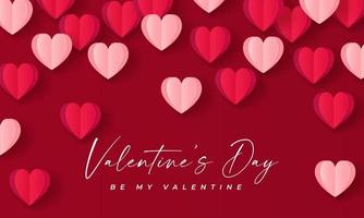 Happy Valentinstag-Banner. Feiertagshintergrunddesign mit großem Herzen aus roten und rosa Origami-Herzen. horizontales Poster, Flyer, Grußkarte, Header für Website vektor