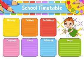 Schulstundenplan mit Einmaleins. für die Erziehung der Kinder. isoliert auf weißem Hintergrund. mit einer süßen Zeichentrickfigur.