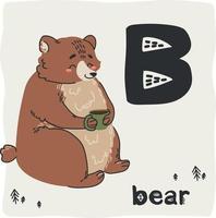 alfabet med latinska bokstäver i skandinavisk stil. b - björn. alfabet med söta djur för barns utbildning i pastellfärger vektor