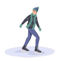 ein junger Mann läuft Schlittschuh. Winterspaßspiele. flache Vektorillustration vektor