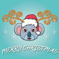 süße Koala-Kopfkarikatur-Weihnachtskarte. Hut und lustige Weihnachten tragen. vektor