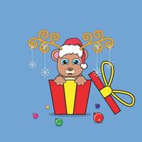 süßer Bär auf Geschenk mit Weihnachtsmann-Hut. für Hintergrund, Vorlage, Symbol, Banner, Einladung, Grußkarte, Inspirationsdesign und Flyer. vektor
