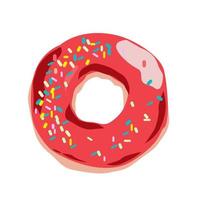 Donut mit rotem Zuckerguss und Bestreuung. vektor