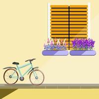 das Fahrrad steht neben einer Wand und einem geschlossenen Fenster vektor
