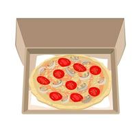 Schachtel heiß gebackene Pizza mit Pilzen vektor