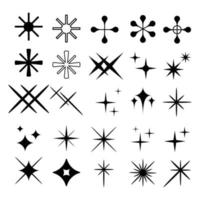 Set von Sternsymbolen in verschiedenen Stilen. Sternillustrationen, die sich für Elemente wie Schneeflocken, funkelnde Gegenstände, Dekoration usw. eignen. vektor