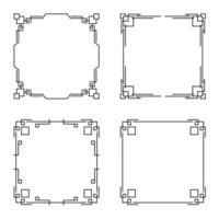 vier einfache quadratische Rahmen mit etwas Ornament als Rand. Sammlungssatz des schwarzen Umrissrahmens auf Weiß zum Dekorieren von Design, Karte, Einladung usw. vektor
