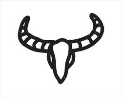 vektor bull's illustration i en enkel stil. ett buffelhuvud med långa horn isolerade på vitt. minimal doodle för tatuering och alla elementgrafik.