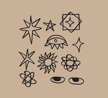 den bohemiska illustrationen av stjärnornas samlingsset. penna handritad ritning i enkel och minimal stil. vektor