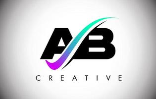 ab-Brief-Logo mit kreativer Swoosh-geschwungener Linie und kräftiger Schrift und lebendigen Farben vektor