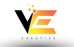 ve schwarz orange Buchstaben-Logo-Design. ve-Symbol mit Punkten und Blasen-Vektor-Logo vektor