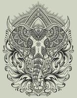 Illustrationsvektor-Elefantenkopf mit Mandala-Ornament-Stil