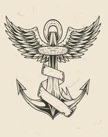 Illustration Vektor Vintage Anker Schiff Flügel Logo