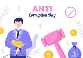 Anti-Korruptionstag, der jeden 9. Dezember begangen wird, um der Öffentlichkeit mitzuteilen, dass sie mit einem Verbotsschild in flacher Designillustration aufhören soll, Geld zu geben vektor