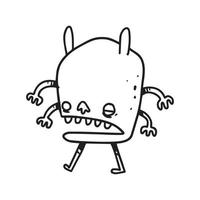 en handritad illustration av ett sött monster med fyra händer. söt doodle tecknad teckning av en fantasy karaktär i ofärgad stil. en rolig elementdesign. vektor