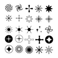Set von Sternsymbolen in verschiedenen Stilen. verschiedene Sternenformen, die sich für Elemente wie Schneeflocken, funkelnde Gegenstände, Dekoration usw.