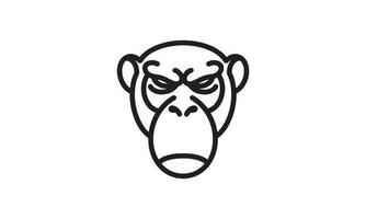 Schimpanse Vektor Liniensymbol, Tierkopf Vektor Strichzeichnungen, isolierte Tierillustration für Logo desain
