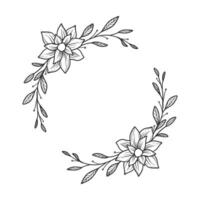 eine handgezeichnete Illustration eines Blumenkranzes. ein schöner dekorativer rahmen für hochzeitseinladung und beschriftung. ein Vintage-Vektor mit Blumen und Blättern Ornament. vektor