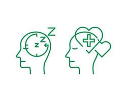 uppsättning mänskliga sinne ikoner i kontur tunn stil. sova och läka. attributdesignen för mental hälsapsykologi. enkel och modern logotyp vektorillustration. vektor