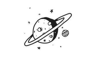 Saturn-Planet in der Nachtraumillustration. farbloser Cartoon zum Zeichnen und Ausmalen. lustige Aktivität für die Entwicklung und Kreativität der Kinder. Objekt isoliert auf weißem Hintergrund im Vektordesign vektor