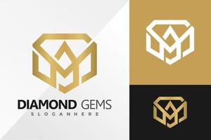 Buchstabe m Diamant Edelsteine Logo Design Vektor Illustration Vorlage