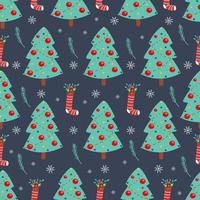 Weihnachtsbaum und Socke für Geschenke nahtlose Muster. Vektorillustration im flachen Stil vektor