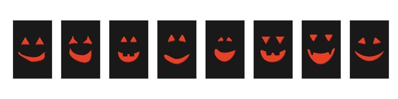 halloween pumpa ansikte jack-o-lantern på svarta gratulationskort vektor