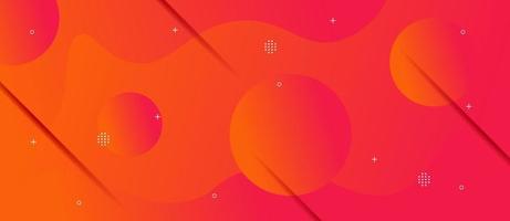 farbenfroher abstrakter Hintergrund mit Rot- und Orangetönen und Memphis-Elementen sowie digitalen und technologischen Themen. vektor