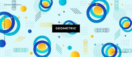 färgglada blå gradient cirkel animerade sömlösa mönster. memphis stil geometrisk form, cirkel, linje, prick på blå bakgrund. vektor