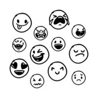 Reihe von niedlichen Emoticons Hand gezeichnet mit isoliertem Hintergrundvektor. Premium-Qualitätssymbole und Web-Logo-Sammlung signieren. einfache und moderne Emoticons-Piktogramme vektor