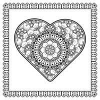 Mehndi-Blume mit Rahmen in Herzform. Dekoration im ethnischen orientalischen, Gekritzelverzierung. vektor