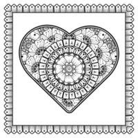 Mehndi-Blume mit Rahmen in Herzform. Dekoration im ethnischen orientalischen, Gekritzelverzierung. vektor