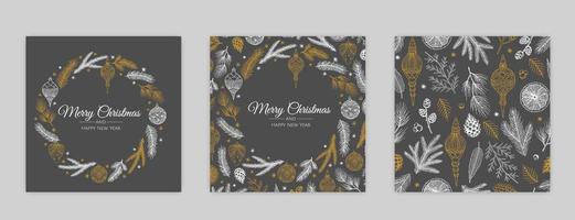 Frohe Weihnachten künstlerische Vorlagen. Firmenfeiertagskarten und -einladungen. Blumenrahmen und Hintergrunddesign. vektor