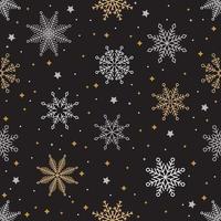 einfaches nahtloses weihnachtsmuster. Schneeflocken mit verschiedenen Ornamenten. auf schwarzem Hintergrund vektor