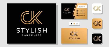 initial bokstav ck lyx monogram guld logotyp design med layoutmall visitkort vektor