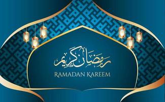 ramadan kareem schöne grußkarte mit arabischer kalligraphie, was "ramadan kareem" bedeutet, islamischer hintergrund mit islamischer verzierung und mosaikmuster, geeignet auch für eid mubarak. vektor