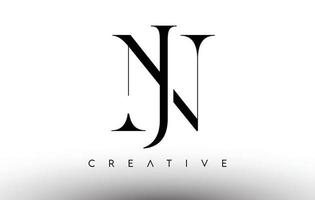 nj minimalistisk serif modern bokstavslogga i svart och vitt. jn creative serif logo design ikon vektor