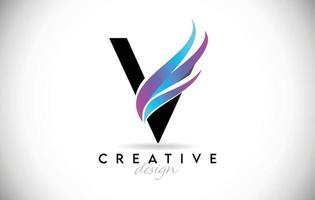 bokstaven v-logotyp med kreativa gradient-swooshes. kreativa eleganta bokstaven v med färgglada vektorikon vektor