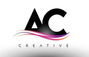 ac logotyp bokstavsdesignikon. ac-bokstäver med färgglada kreativa swoosh-linjer vektor