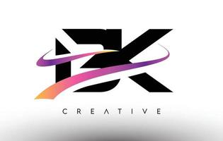 bk-Logo-Brief-Design-Symbol. bk-Buchstaben mit bunten kreativen Swoosh-Linien vektor