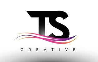 ts-Logo-Brief-Design-Symbol. ts-Buchstaben mit bunten kreativen Swoosh-Linien vektor