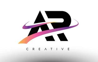 ar-Logo-Buchstaben-Design-Symbol. ar-Buchstaben mit bunten kreativen Swoosh-Linien vektor