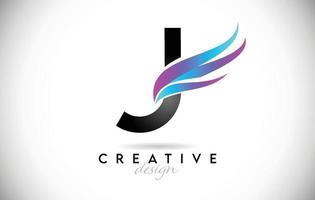 Buchstabe j Logo mit kreativen Farbverlaufs-Swooshes. kreativer eleganter Buchstabe j mit buntem Vektorsymbol vektor