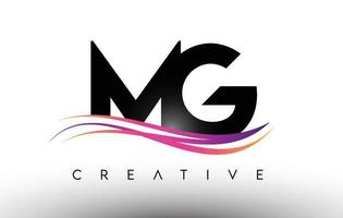mg logotyp bokstavsdesignikon. mg bokstäver med färgglada kreativa swoosh-linjer vektor