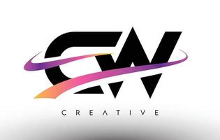 cw logotyp bokstavsdesignikon. cw-bokstäver med färgglada kreativa swoosh-linjer vektor