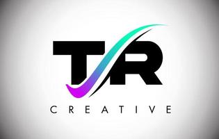 tr-Brief-Logo mit kreativer Swoosh-geschwungener Linie und kräftiger Schrift und lebendigen Farben vektor