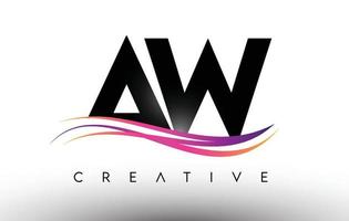 aw-Logo-Buchstaben-Design-Symbol. Aw Buchstaben mit bunten kreativen Swoosh-Linien vektor