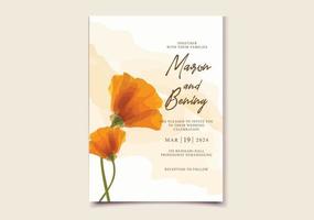 bröllop inbjudningskort med vackra blommande blommor vektor