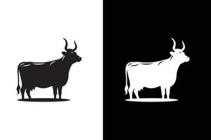 Stier und Kuh Kopf Logo. kreativ Stier Hörner. Illustration schwarz Weiß Hintergrund vektor